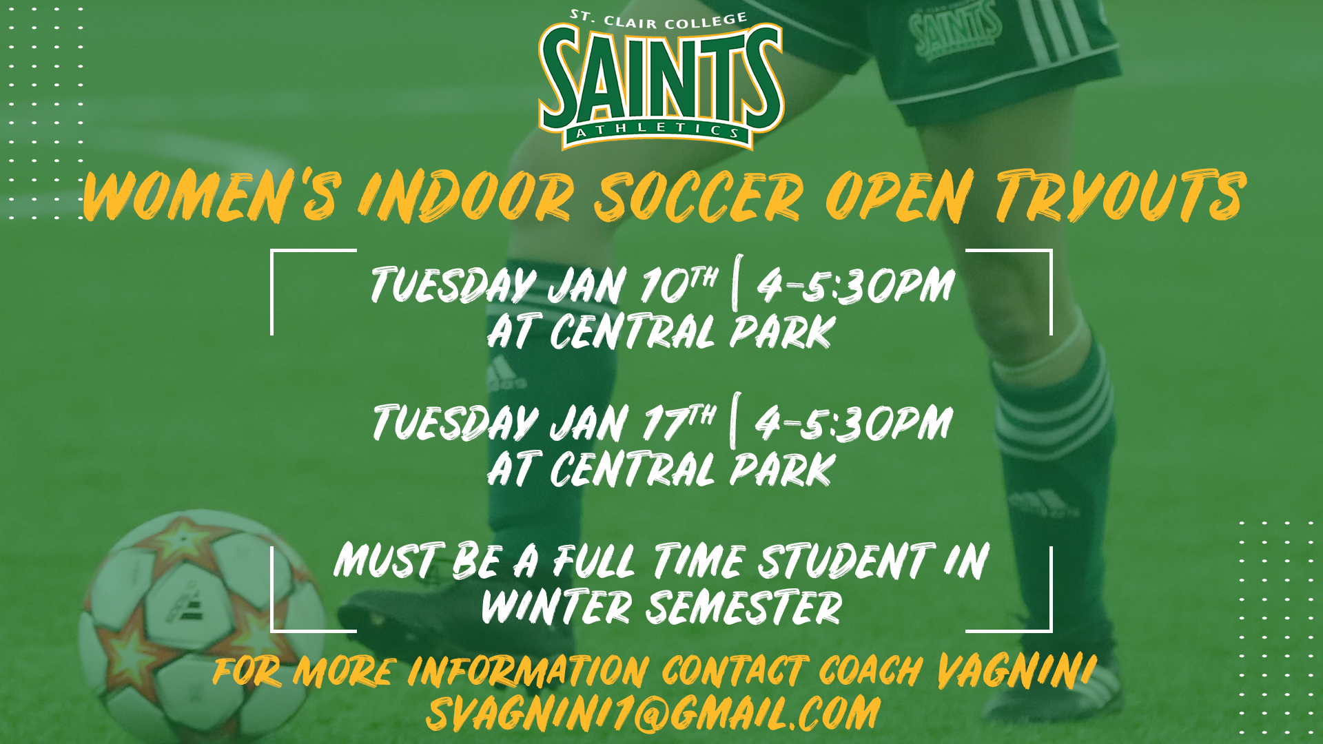 Women's Indoor Varsity Soccer Tryout Dates Announced